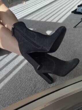 Steve Madden Glitter Black Women's Ankle Boots Stylish Block Heel Size 8 M